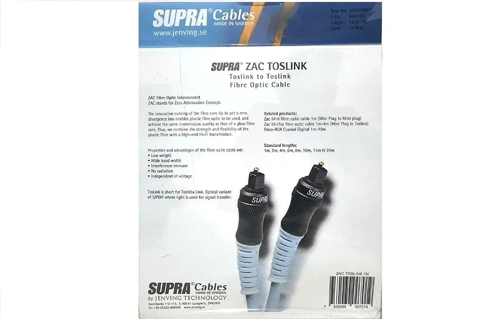 Цифровые оптические кабели Supra ZAC TOSLINK OPTICAL 1M