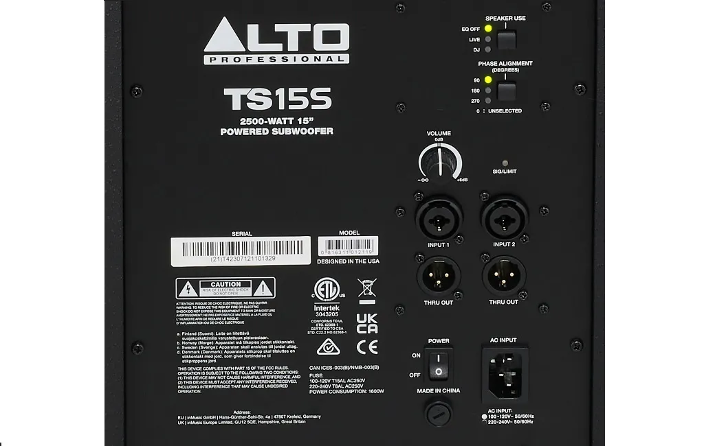 Профессиональные активные сабвуферы ALTO PROFESSIONAL TS15S